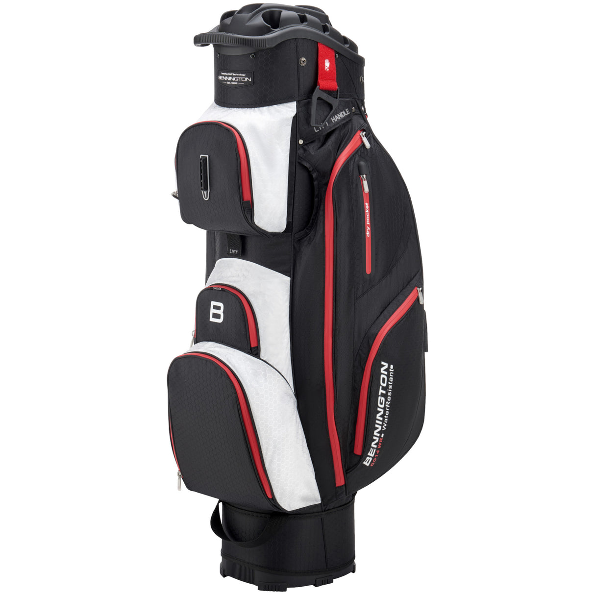 Bennington 2024 Quiet Organizer 14 (QO 14) Water Resistant Cartbag, Schwarz / Weiß / Rot - Golflaedchen.de