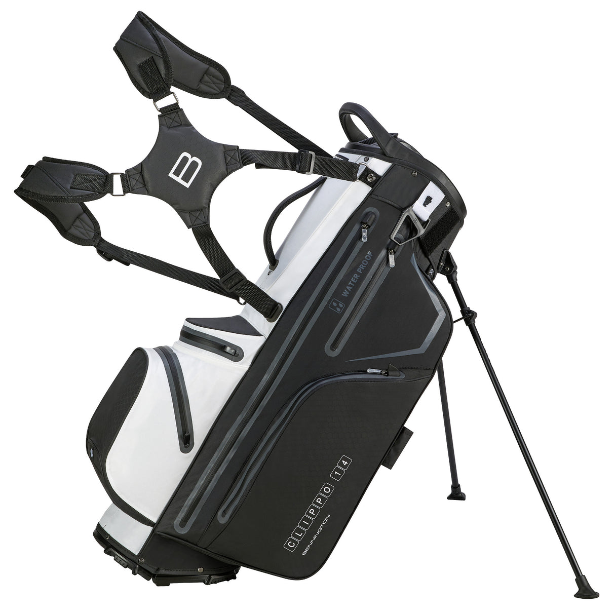 Bennington Clippo 14 Waterproof Standbag, Black / White / Grey - Golflaedchen.de