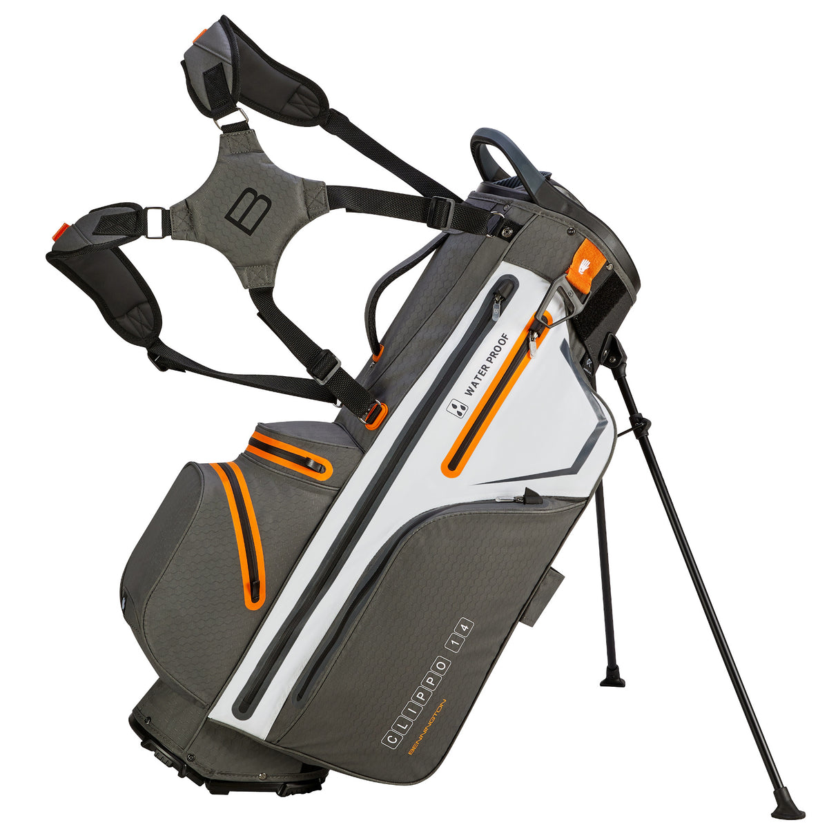 Bennington Clippo 14 Waterproof Standbag, Canon Grey / White / Orange - Golflaedchen.de