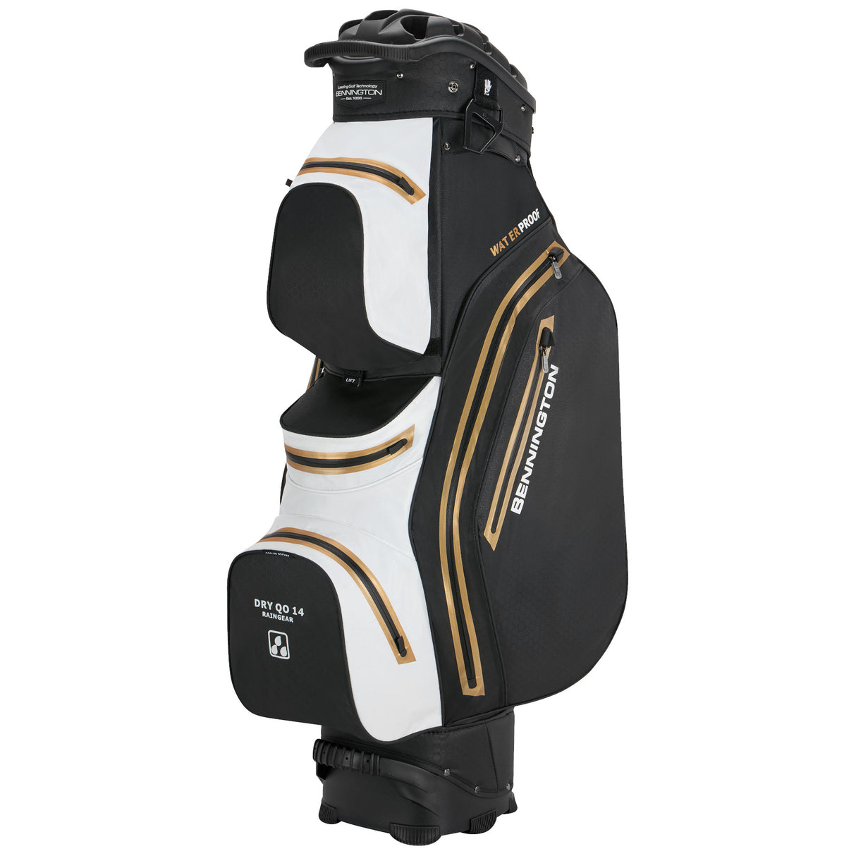 Bennington 2026 DRY Quiet Organizer 14 (QO 14) Waterproof Cartbag, Schwarz / Weiß / Gold - Golflaedchen.de