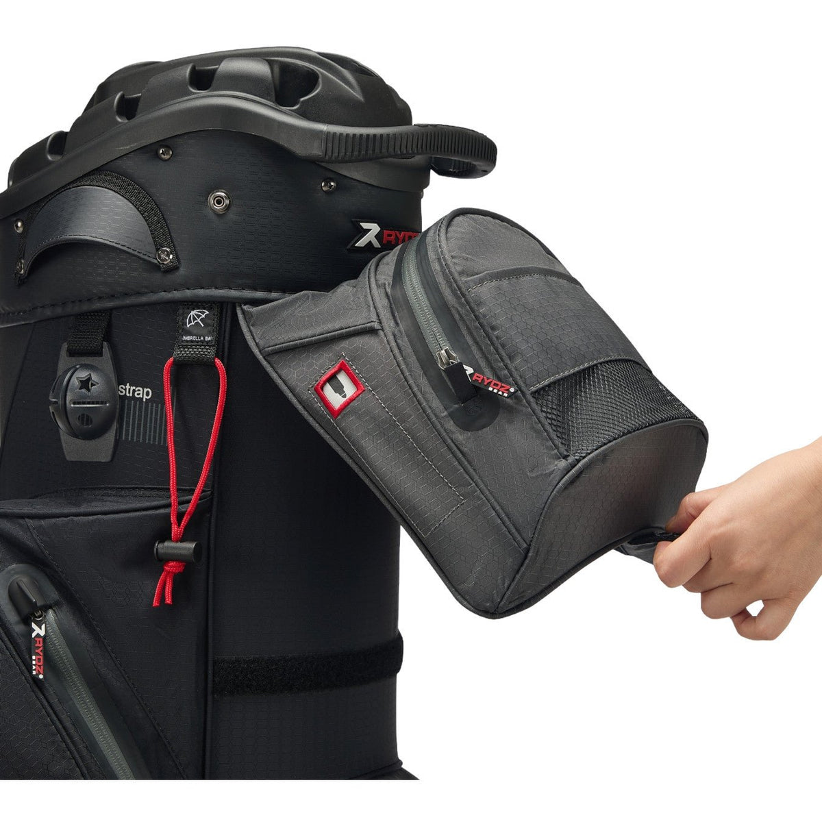 Rydz Gear Navigator QO14 Waterproof Cartbag, Schwarz / Grau / Rot - Golflaedchen.de