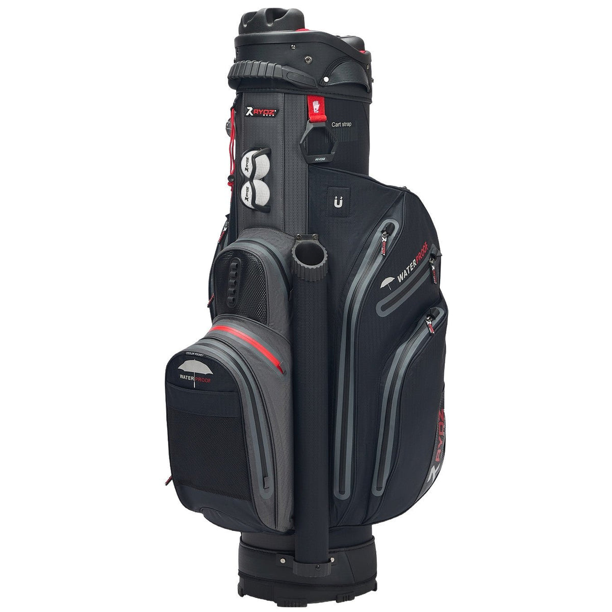 Rydz Skipper QO9 Waterproof Cartbag, Schwarz / Grau - Golflaedchen.de