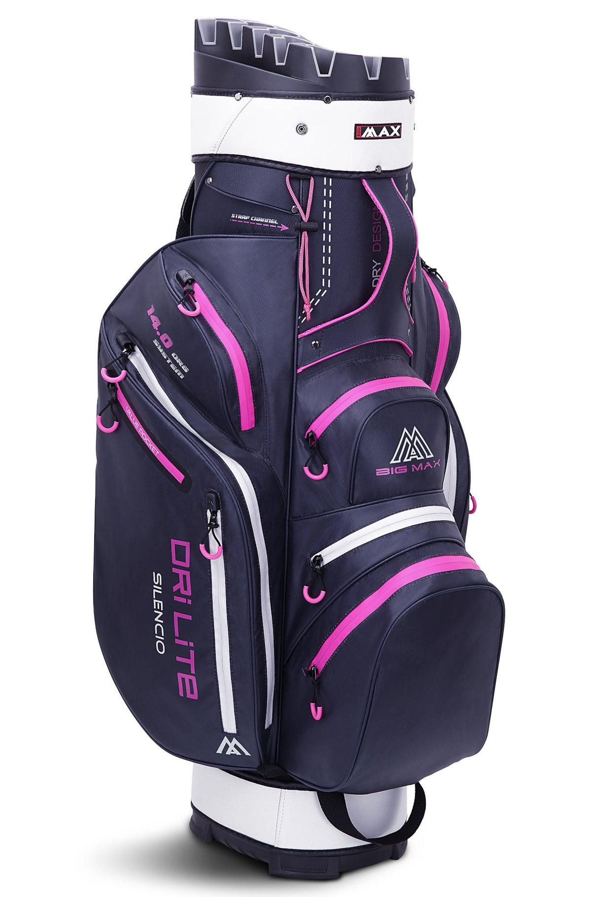 Big Max Dri Lite Silencio 2 Damen Cartbag, Blau / Silber / Fuchsia - Golflaedchen.de
