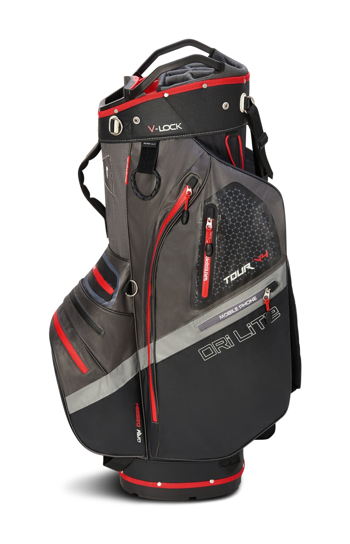 Big Max Dri Lite V - 4 Waterproof Cartbag, Grau / Schwarz / Rot - Golflaedchen.de