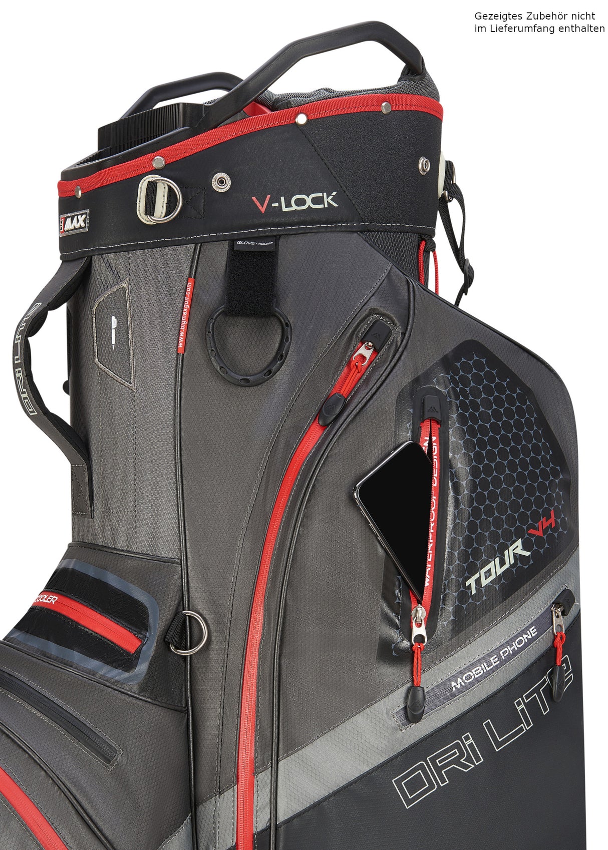 Big Max Dri Lite V - 4 Waterproof Cartbag, Grau / Schwarz / Rot - Golflaedchen.de