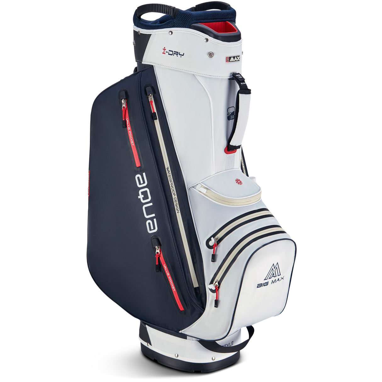 Big Max Aqua Style 4 Waterproof Cartbag, Weiß / Navy / Rot - Golflaedchen.de