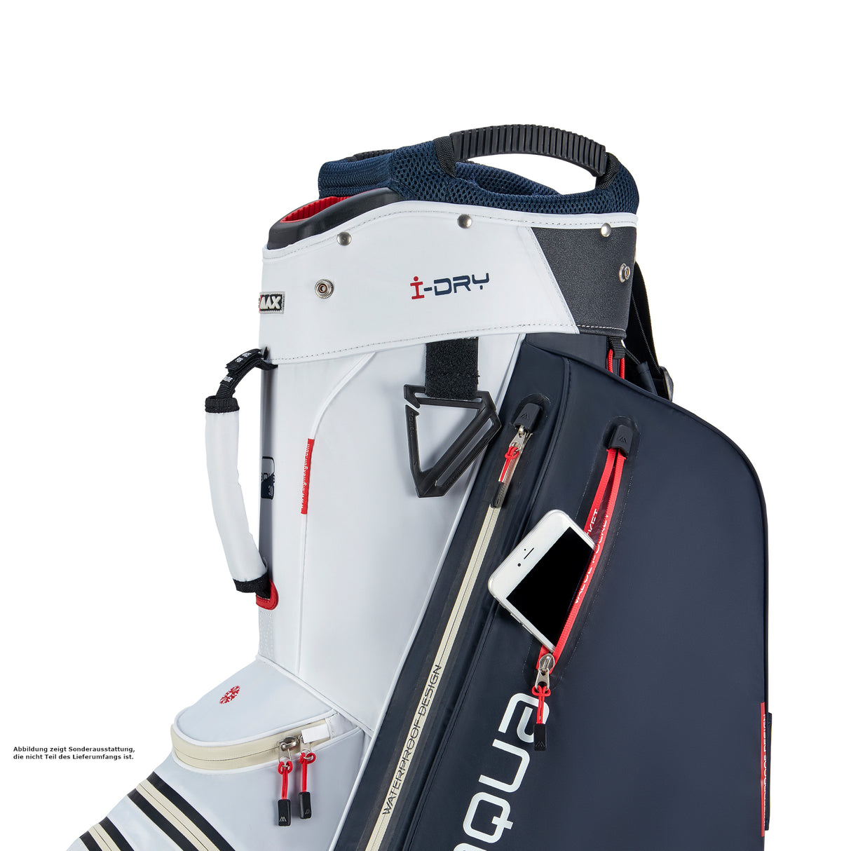 Big Max Aqua Style 4 Waterproof Cartbag, Weiß / Navy / Rot - Golflaedchen.de