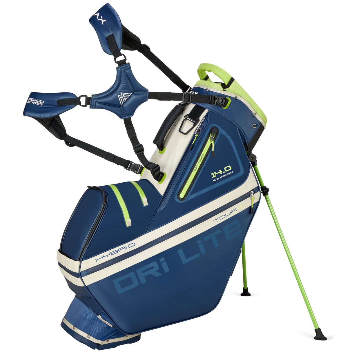 Big Max Dri Lite Hybrid Tour 2 Waterproof Standbag, Navy / Grün - Golflaedchen.de