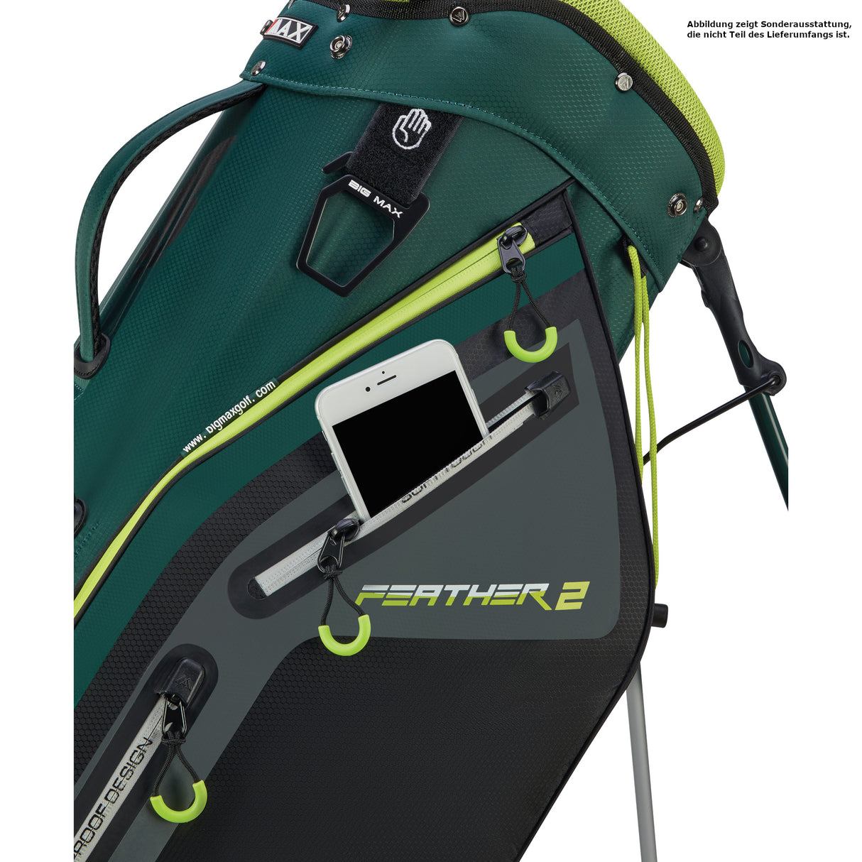 Big Max Dri Lite Feather 2 Waterproof Standbag, Grün / Schwarz - Golflaedchen.de