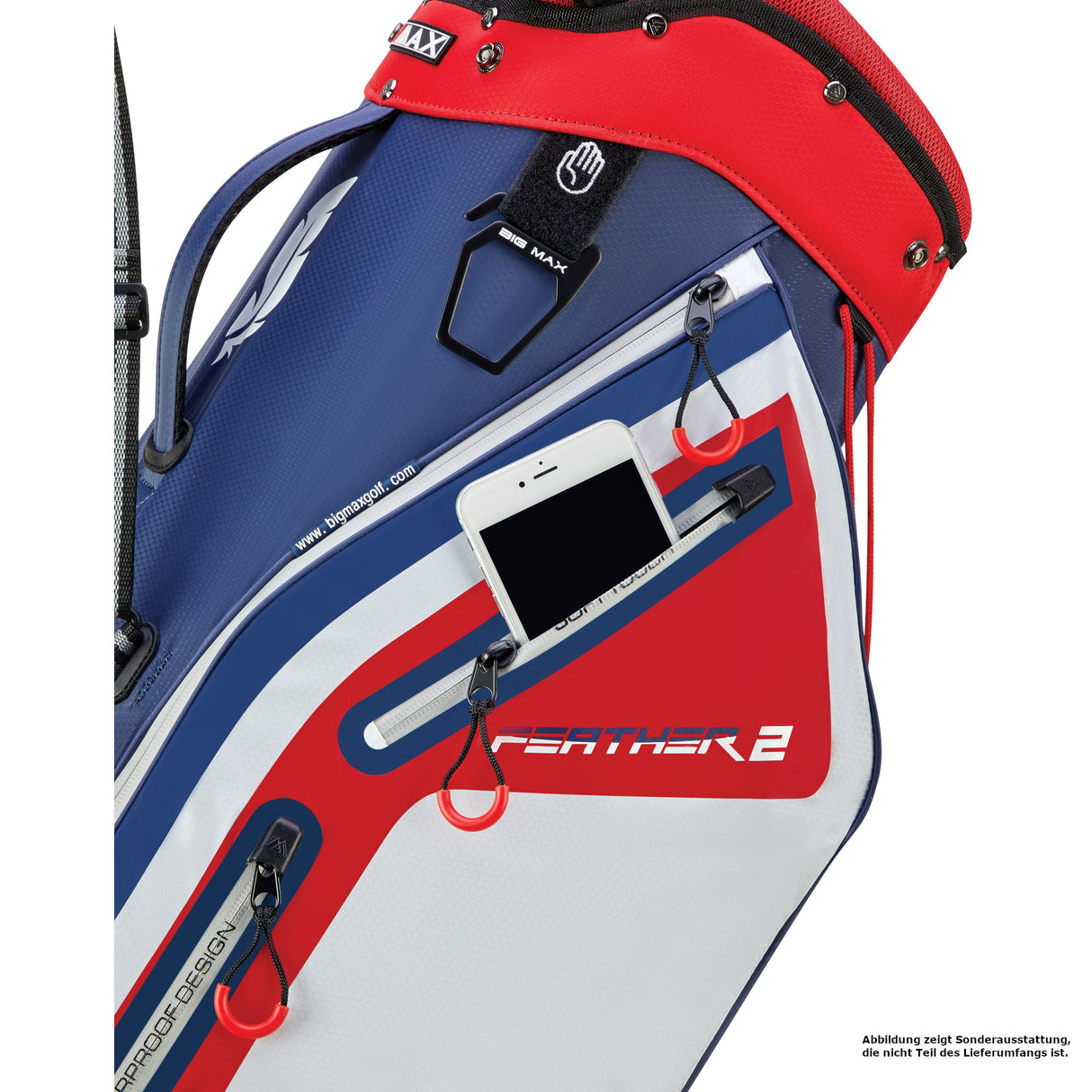 Big Max Dri Lite Feather 2 Waterproof Standbag, Blau / Rot / Weiß - Golflaedchen.de