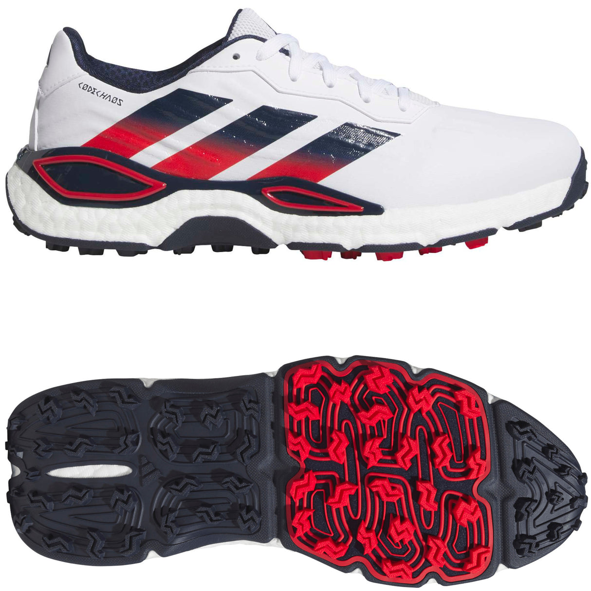 Adidas 2027 CodeChaos Herren Golfschuhe, Weiß / Blau / Rot - Golflaedchen.de