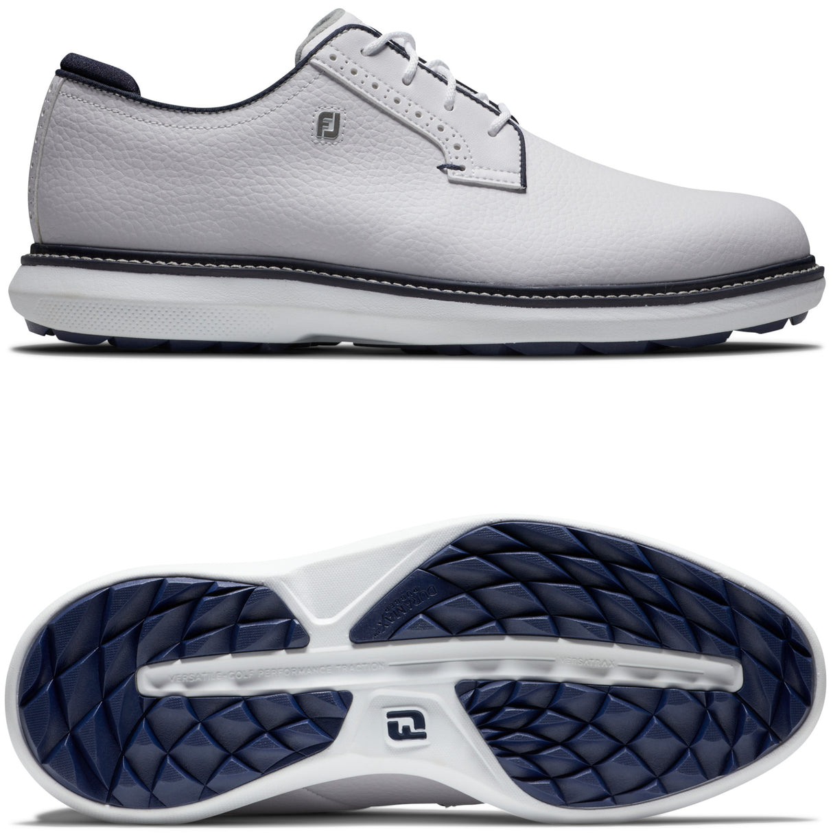 FootJoy 2026 Traditions SL Blucher Herren Golfschuhe, Weiß / Navy - Golflaedchen.de