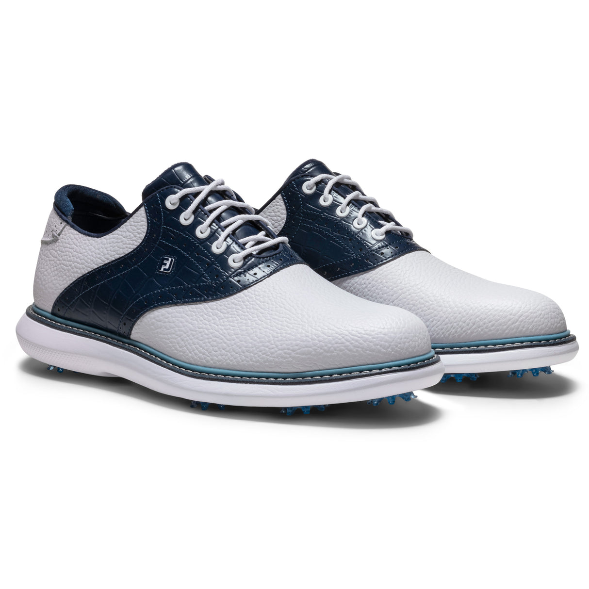 FootJoy 2026 Traditions Herren Golfschuhe, Weiß / Blau - Golflaedchen.de