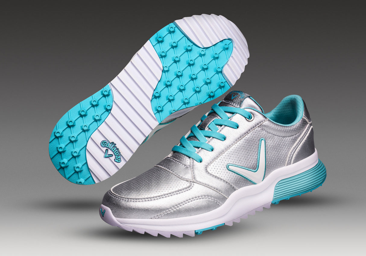 Callaway Aurora Damen Golfschuhe, Silbergrau / Türkis - Golflaedchen.de