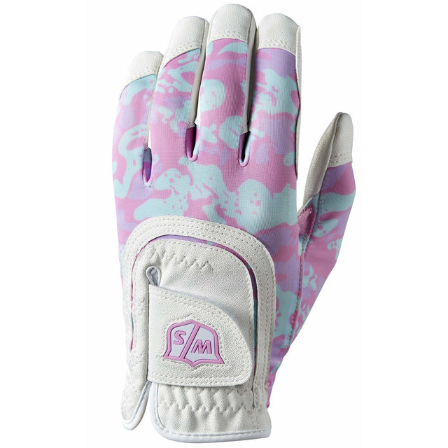 Wilson Staff Fit All Golfhandschuh, Pink / Camo, Junior - Links getragen - Golflaedchen.de