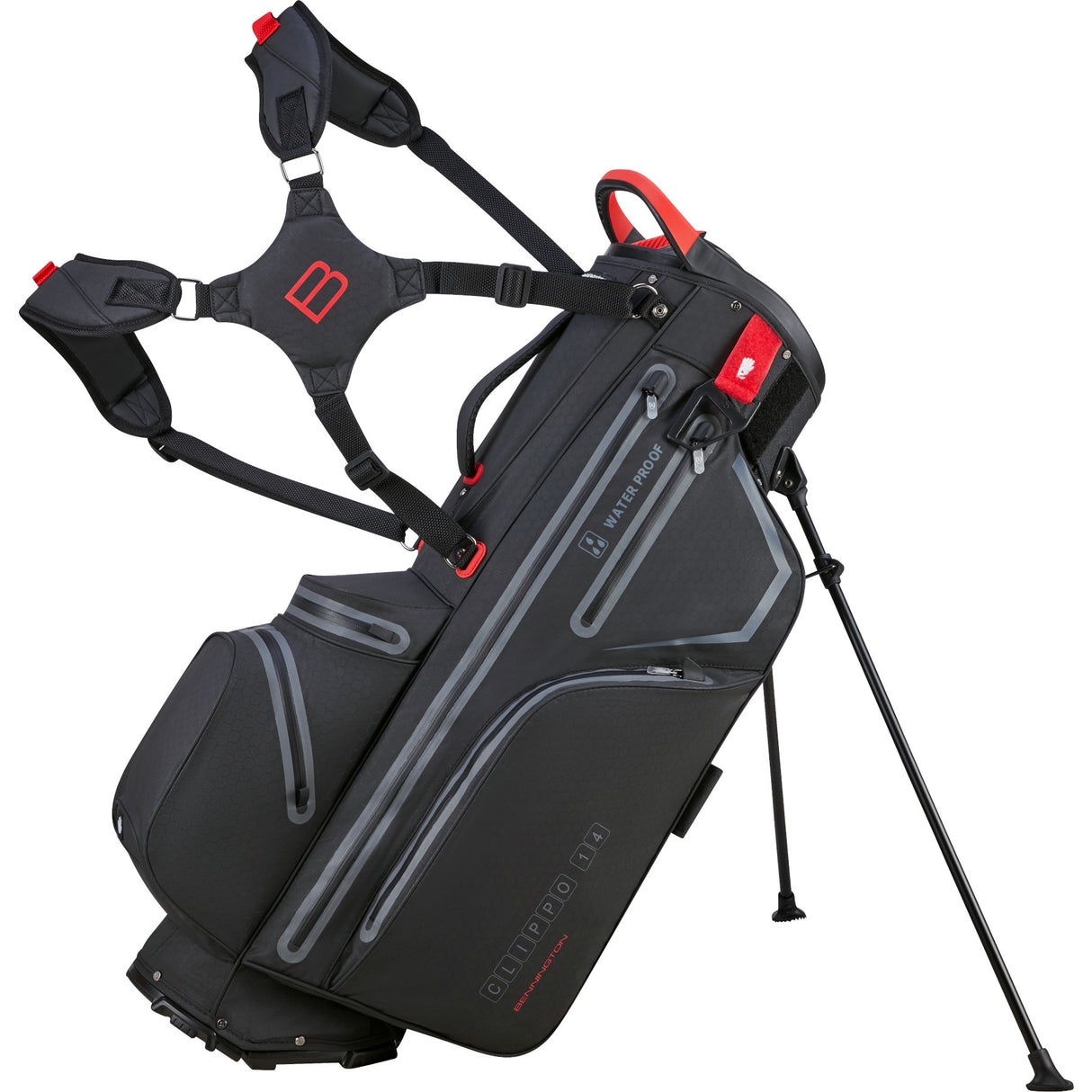 Bennington Clippo 14 Waterproof Standbag, Black / Red - Golflaedchen.de