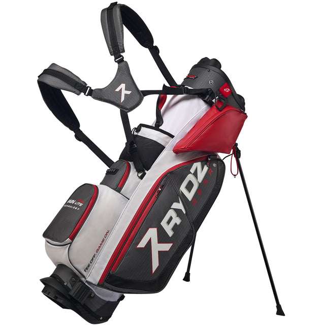 Rydz Gear Quiet Organizer 9 (QO9) Hybrid Standbag, Grau / Rot - Golflaedchen.de