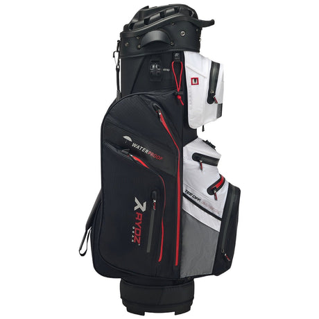 Rydz Gear Navigator QO14 Waterproof Cartbag, Schwarz / Weiß / Rot - Golflaedchen.de