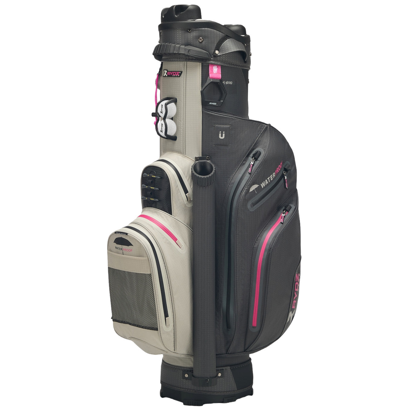 Rydz Skipper QO9 Waterproof Damen Cartbag, Anthrazit / Silbergrau / Pink