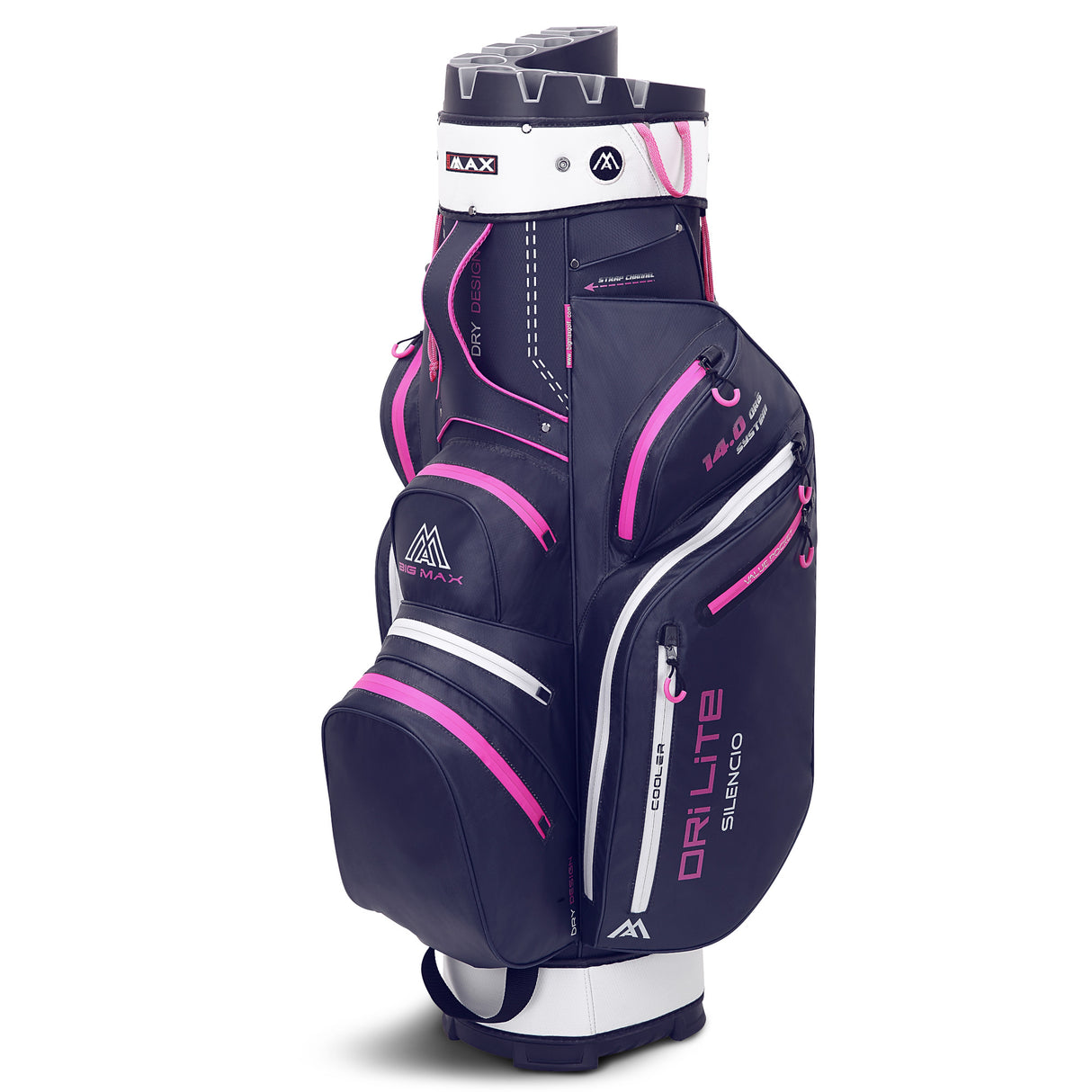 Big Max Dri Lite Silencio 2 Damen Cartbag, Blau / Silber / Fuchsia - Golflaedchen.de