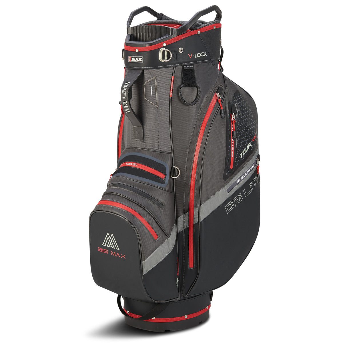 Big Max Dri Lite V - 4 Waterproof Cartbag, Grau / Schwarz / Rot - Golflaedchen.de