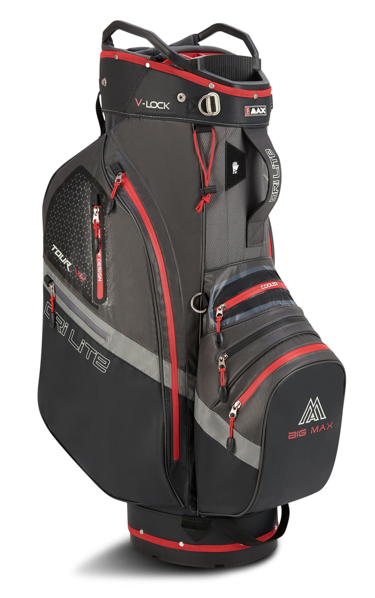 Big Max Dri Lite V - 4 Waterproof Cartbag, Grau / Schwarz / Rot - Golflaedchen.de