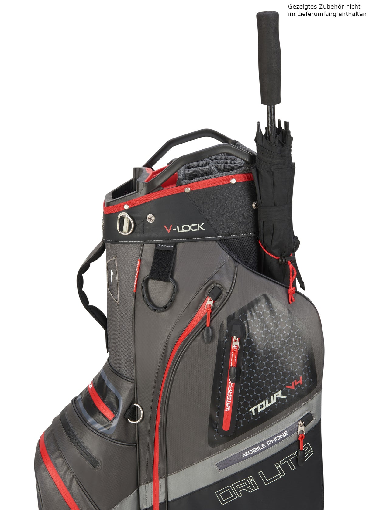 Big Max Dri Lite V - 4 Waterproof Cartbag, Grau / Schwarz / Rot - Golflaedchen.de