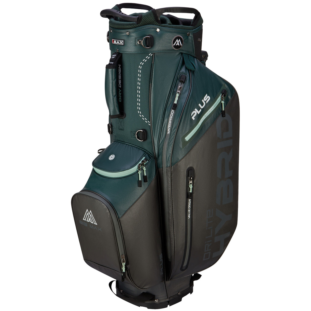 Big Max Dri Lite Hybrid Plus Waterproof Standbag, Dunkelgrün / Braun - Golflaedchen.de