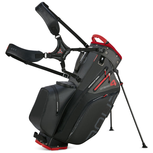 Big Max Aqua Hybrid 4 Waterproof Standbag, Black / Charcoal / Red - Golflaedchen.de