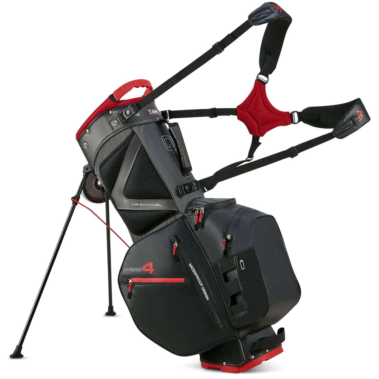 Big Max Aqua Hybrid 4 Waterproof Standbag, Black / Charcoal / Red - Golflaedchen.de