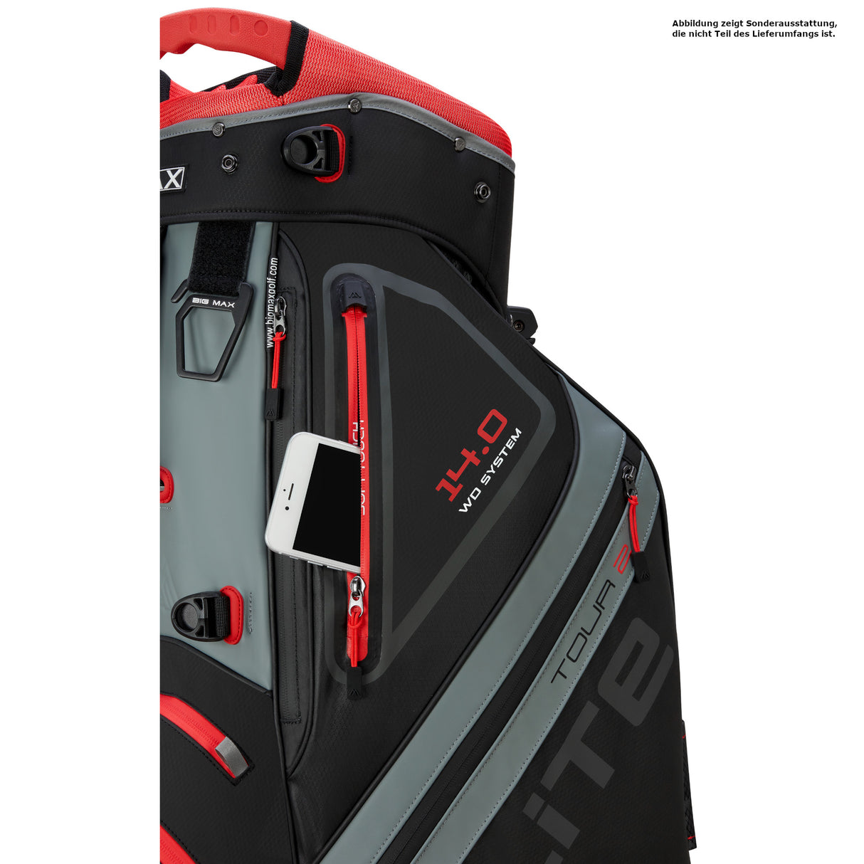 Big Max Dri Lite Hybrid Tour 2 Waterproof Standbag, Schwarz / Grau / Rot - Golflaedchen.de