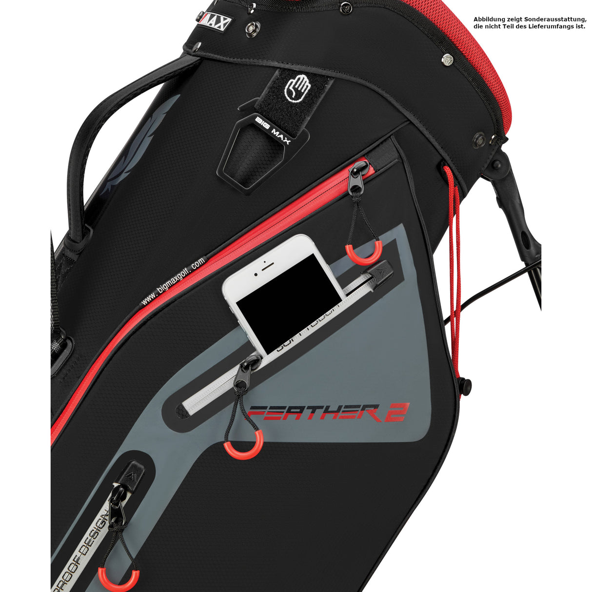 Big Max Dri Lite Feather 2 Waterproof Standbag, Schwarz / Rot - Golflaedchen.de