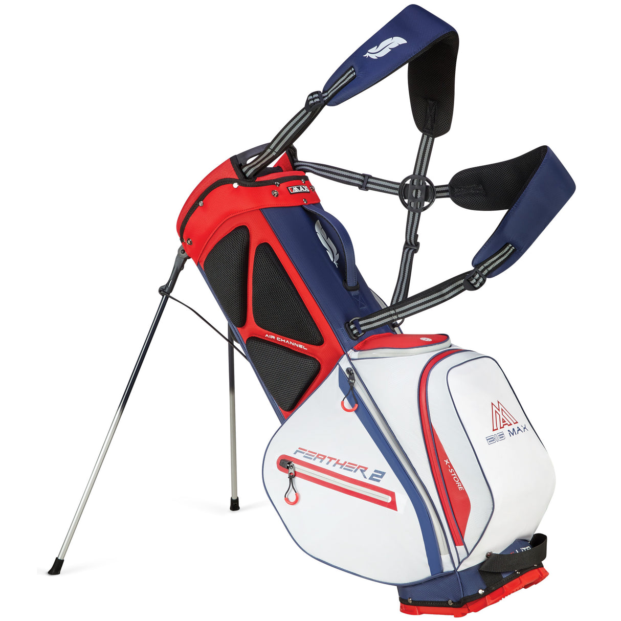Big Max Dri Lite Feather 2 Waterproof Standbag, Blau / Rot / Weiß - Golflaedchen.de
