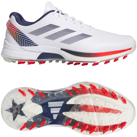 Adidas Adizero ZG Herren Golfschuhe 2026, Weiß / Blau / Rot - Golflaedchen.de