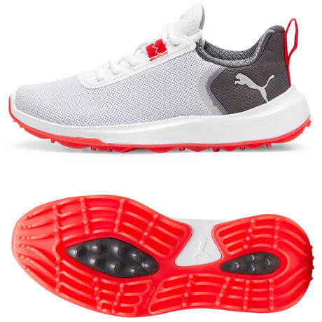 Puma Fusion Crush Sport Junior Kinder Golfschuhe, Weiß / Grau / Rot - Golflaedchen.de