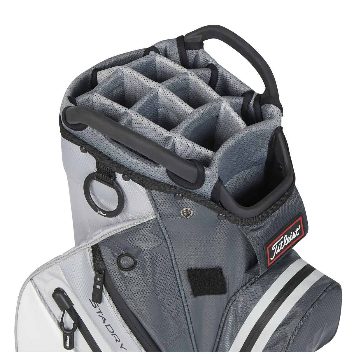 Titleist 2026 Cart 14 StaDry Waterproof Cartbag, Dunkelgrau / Grau / Weiß - Golflaedchen.de