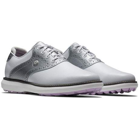 FootJoy Traditions Spikeless Damen Golfschuhe, Weiß / Silber / Pink - Golflaedchen.de