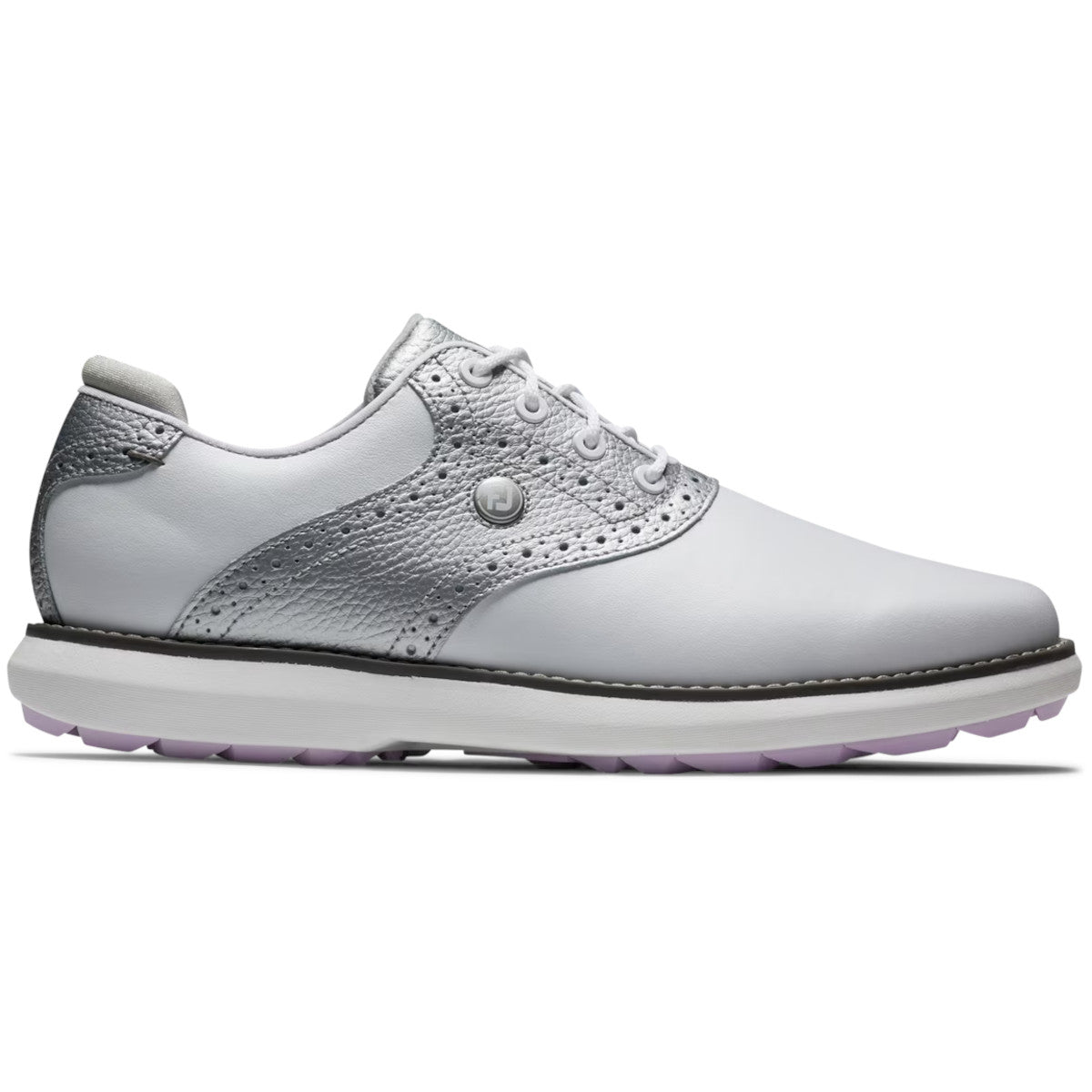 FootJoy Traditions Spikeless Damen Golfschuhe, Weiß / Silber / Pink - Golflaedchen.de