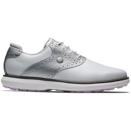 FootJoy Traditions Spikeless Damen Golfschuhe, Weiß / Silber / Pink - Golflaedchen.de