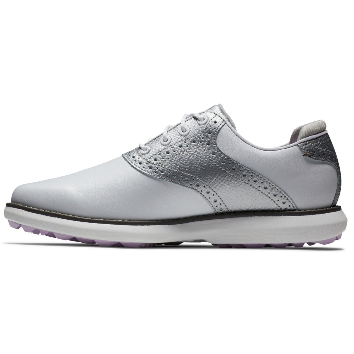 FootJoy Traditions Spikeless Damen Golfschuhe, Weiß / Silber / Pink - Golflaedchen.de
