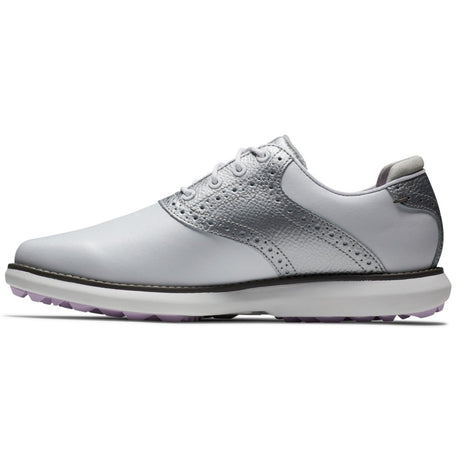 FootJoy Traditions Spikeless Damen Golfschuhe, Weiß / Silber / Pink - Golflaedchen.de
