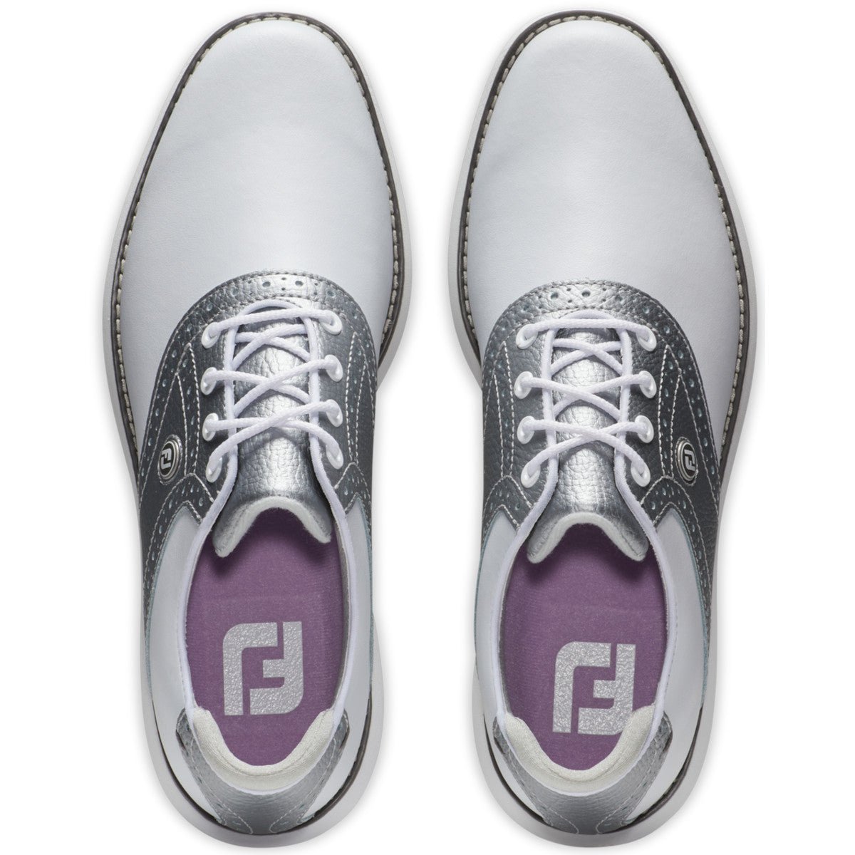 FootJoy Traditions Spikeless Damen Golfschuhe, Weiß / Silber / Pink - Golflaedchen.de