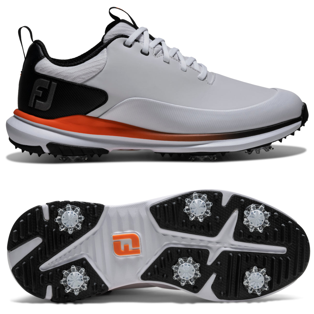 FootJoy 2026 Tour Rival Herren Golfschuhe, Weiß / Schwarz / Orange - Golflaedchen.de