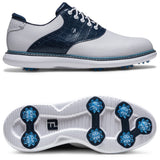 FootJoy 2026 Traditions Herren Golfschuhe, Weiß / Blau - Golflaedchen.de