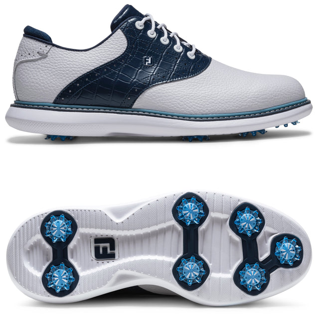 FootJoy 2026 Traditions Herren Golfschuhe, Weiß / Blau - Golflaedchen.de
