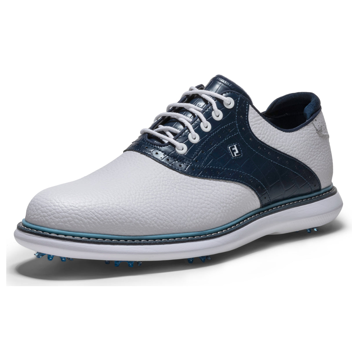 FootJoy 2026 Traditions Herren Golfschuhe, Weiß / Blau - Golflaedchen.de