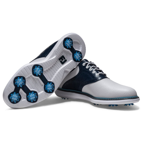 FootJoy 2026 Traditions Herren Golfschuhe, Weiß / Blau - Golflaedchen.de