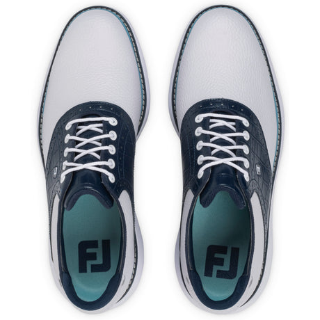 FootJoy 2026 Traditions Herren Golfschuhe, Weiß / Blau - Golflaedchen.de