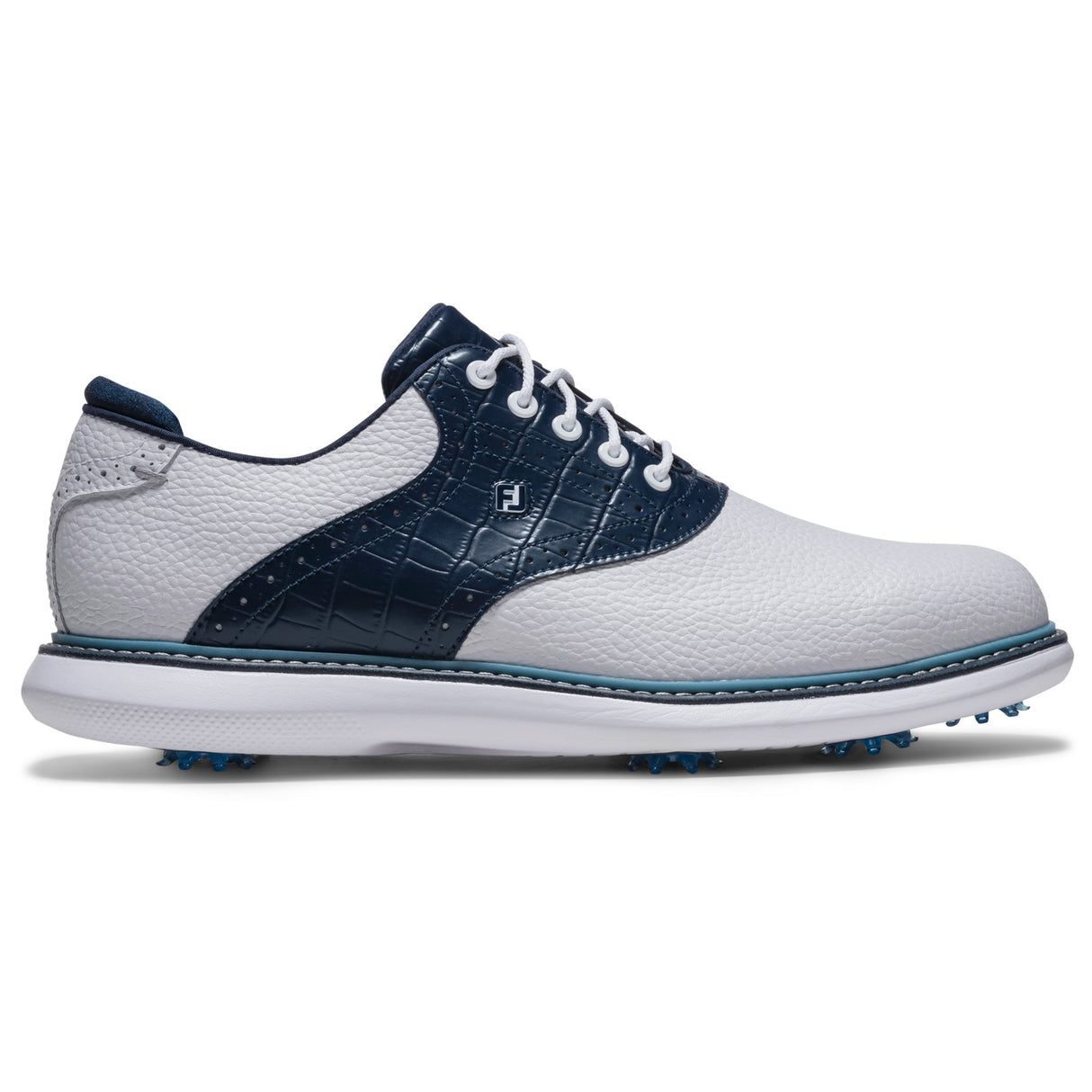 FootJoy 2026 Traditions Herren Golfschuhe, Weiß / Blau - Golflaedchen.de
