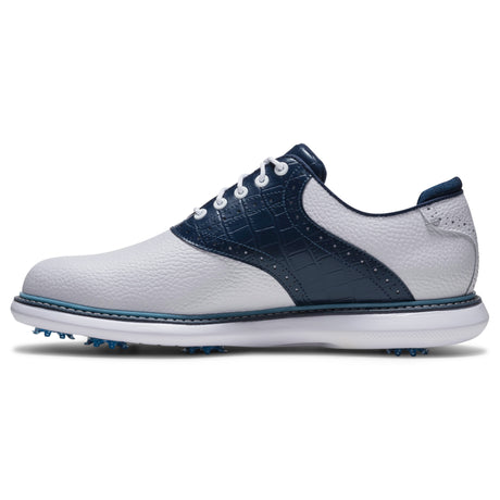 FootJoy 2026 Traditions Herren Golfschuhe, Weiß / Blau - Golflaedchen.de